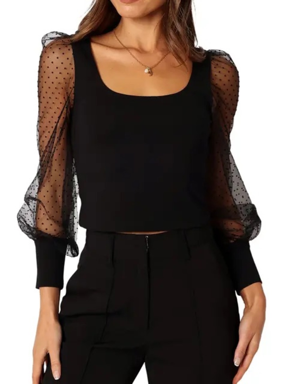 Petal and Pup Wesson Sheer Dot Sleeve Crop Top